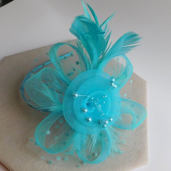 Blue Fascinator Hat for dressy occasions !!!  Comes with headband & clip - Picture 4 of 7